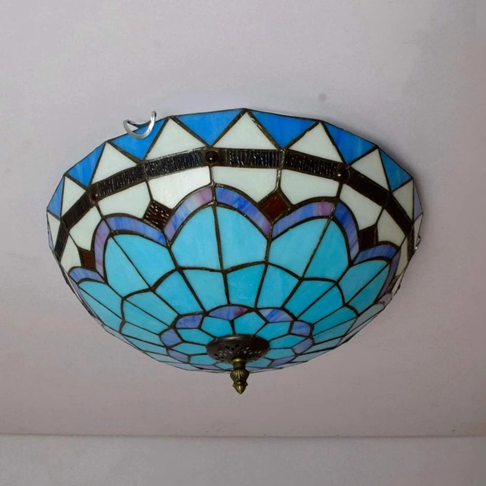 چراغ سقفی شیشه رنگی 40 سانتی متری، روشنایی راهرو، بالکن و اتاق خواب به سبک تیفانی مدیترانه ای چراغ سقفی شیشه رنگی 40 سانتی متری، روشنایی راهرو، بالکن و اتاق خواب به سبک تیفانی مدیترانه ای