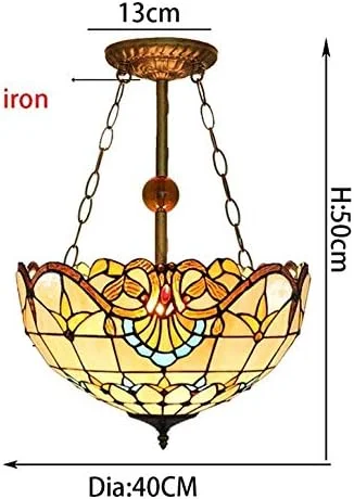 لوستر آویز 40 سانتی متری به سبک تیفانی، آباژور شیشه ای رنگی باروک، چراغ آویز سقفی معکوس برای اتاق نشیمن و ناهارخوری، E27*3 لوستر آویز 40 سانتی متری به سبک تیفانی، آباژور شیشه ای رنگی باروک، چراغ آویز سقفی معکوس برای اتاق نشیمن و ناهارخوری، E27*3