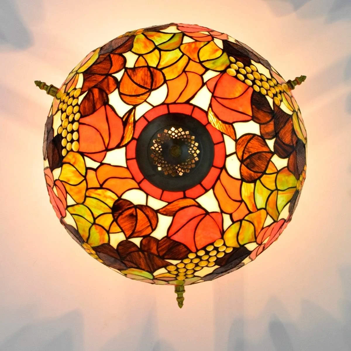 چراغ سقفی شیشه رنگی 55 سانتی متری تیفانی رترو دست ساز انگوری، مناسب اتاق نشیمن، ناهارخوری، بار، اتاق خواب، چراغ نیمه سقفی هنری