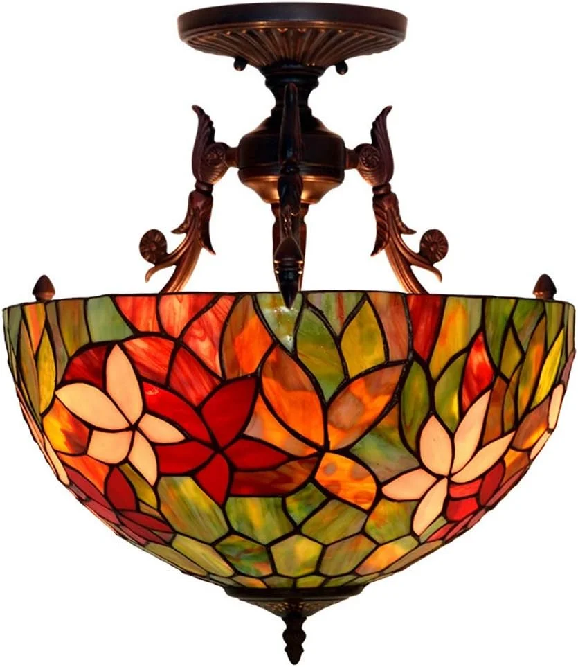 چراغ سقفی شیشه رنگی 16 اینچی، چراغ اتاق خواب به سبک روستایی آمریکایی، لوستر هنری تیفانی برای اتاق نشیمن