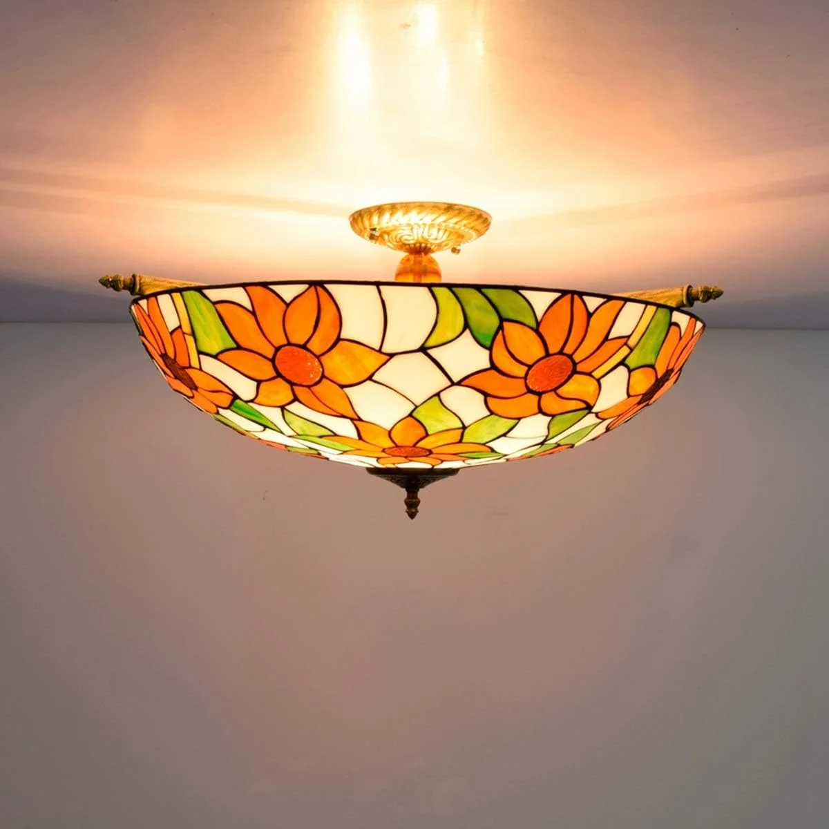 چراغ سقفی شیشه رنگی طرح گل آفتابگردان، 65 سانتی متر، سبک تیفانی، مناسب اتاق نشیمن، رستوران، بار، اتاق خواب، اثر هنری نیمه سقفی چراغ سقفی شیشه رنگی طرح گل آفتابگردان، 65 سانتی متر، سبک تیفانی، مناسب اتاق نشیمن، رستوران، بار، اتاق خواب، اثر هنری نیمه سقفی