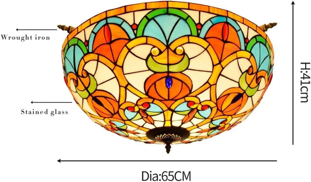 چراغ سقفی شیشه رنگی 65 سانتی متر، چراغ نیمه سقفی هنری اتاق نشیمن، رستوران، بار، اتاق خواب، طرح تیفانی خلاقانه با مهره های قلبی