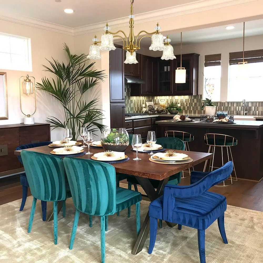 لوستر 5 شاخه طلایی وینتیج TELAFLY، لوستر آویز شیشه ای روستیک زیبا برای اتاق ناهارخوری، آشپزخانه، اتاق نشیمن، اتاق خواب لوستر 5 شاخه طلایی وینتیج TELAFLY، لوستر آویز شیشه ای روستیک زیبا برای اتاق ناهارخوری، آشپزخانه، اتاق نشیمن، اتاق خواب