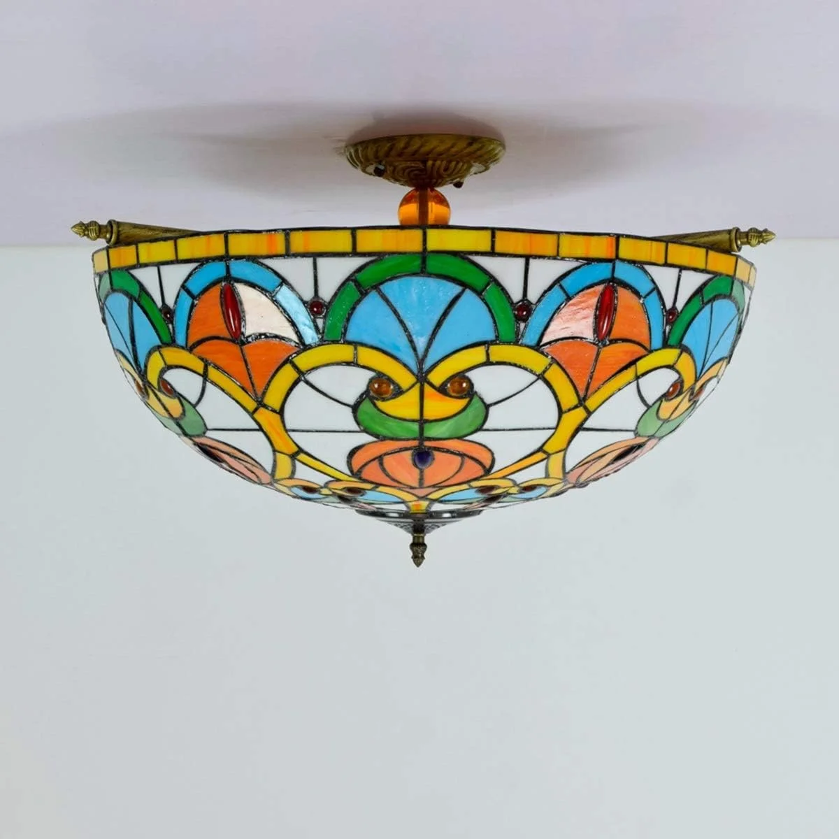چراغ سقفی شیشه رنگی 65 سانتی متر، چراغ نیمه سقفی هنری اتاق نشیمن، رستوران، بار، اتاق خواب، طرح تیفانی خلاقانه با مهره های قلبی