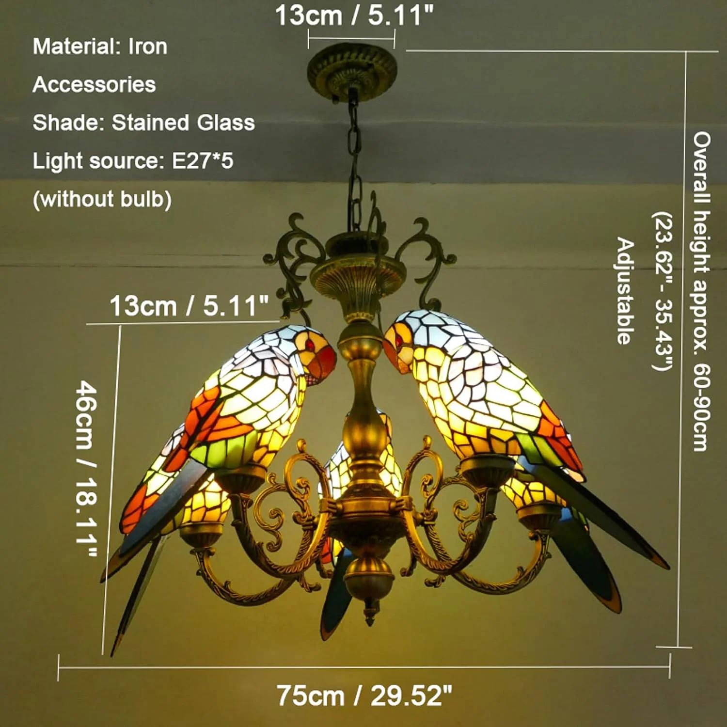 لوستر 5-طوطی به سبک تیفانی، چراغ های آویز شیشه ای رنگی دست ساز، هنر اروپایی، چراغ آویز سقفی 5 شاخه مناسب برای اتاق نشیمن، اتاق خواب، جزیره آشپزخانه، کافه، بار لوستر 5-طوطی به سبک تیفانی، چراغ های آویز شیشه ای رنگی دست ساز، هنر اروپایی، چراغ آویز سقفی 5 شاخه مناسب برای اتاق نشیمن، اتاق خواب، جزیره آشپزخانه، کافه، بار
