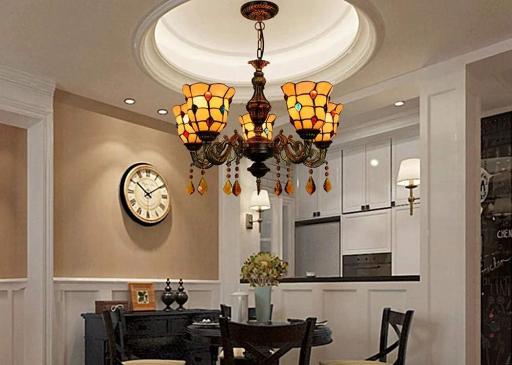 لوستر به سبک باروک تیفانی، چراغ آویز 3 شاخه با شیشه رنگی، مناسب برای اتاق نشیمن، اتاق خواب، هتل، 5 شاخه لوستر به سبک باروک تیفانی، چراغ آویز 3 شاخه با شیشه رنگی، مناسب برای اتاق نشیمن، اتاق خواب، هتل، 5 شاخه