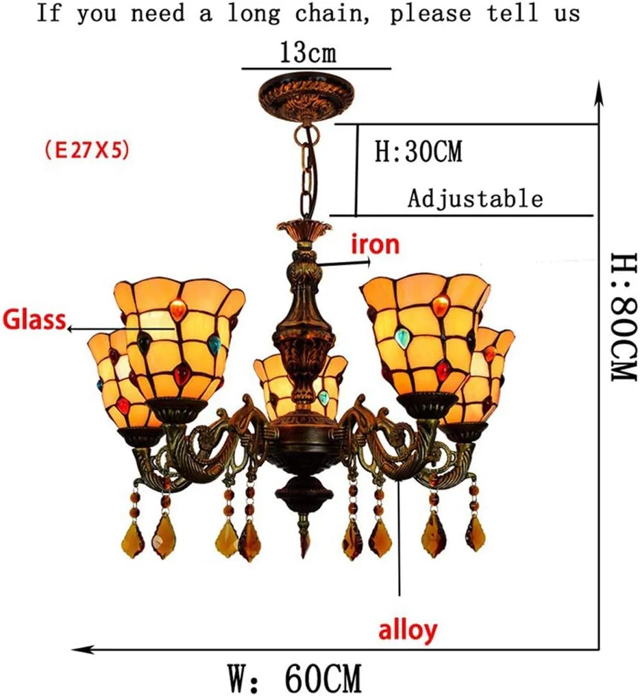 لوستر به سبک باروک تیفانی، چراغ آویز 3 شاخه با شیشه رنگی، مناسب برای اتاق نشیمن، اتاق خواب، هتل، 5 شاخه لوستر به سبک باروک تیفانی، چراغ آویز 3 شاخه با شیشه رنگی، مناسب برای اتاق نشیمن، اتاق خواب، هتل، 5 شاخه