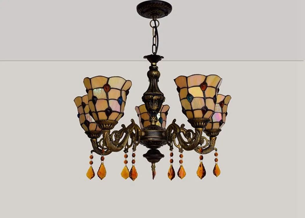 لوستر به سبک باروک تیفانی، چراغ آویز 3 شاخه با شیشه رنگی، مناسب برای اتاق نشیمن، اتاق خواب، هتل، 5 شاخه لوستر به سبک باروک تیفانی، چراغ آویز 3 شاخه با شیشه رنگی، مناسب برای اتاق نشیمن، اتاق خواب، هتل، 5 شاخه