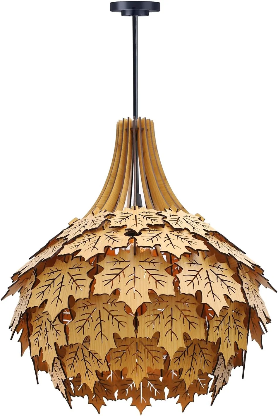 لوستر سقفی آویز چوبی مدل گلبرگ SUBAH LEMIEA مناسب اتاق خواب، نشیمن، پذیرایی، دفتر کار و غذاخوری (متوسط)