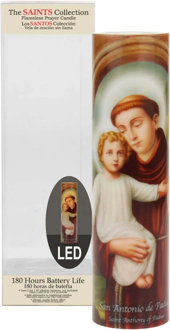 شمع دعای LED سوسوزن سنت آنتونی از مجموعه سنگبریار سنتز، متن انگلیسی و اسپانیایی، دکوری مذهبی منحصر به فرد برای محراب، شومینه یا هر اتاق در خانه شمع دعای LED سوسوزن سنت آنتونی از مجموعه سنگبریار سنتز، متن انگلیسی و اسپانیایی، دکوری مذهبی منحصر به فرد برای محراب، شومینه یا هر اتاق در خانه