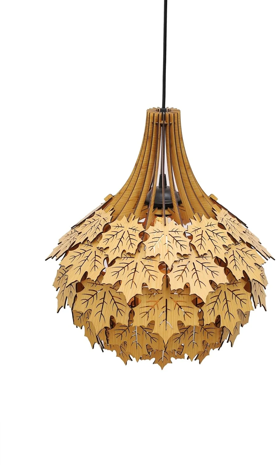 لوستر سقفی آویز چوبی مدل گلبرگ SUBAH LEMIEA مناسب اتاق خواب، نشیمن، پذیرایی، دفتر کار و غذاخوری (متوسط)