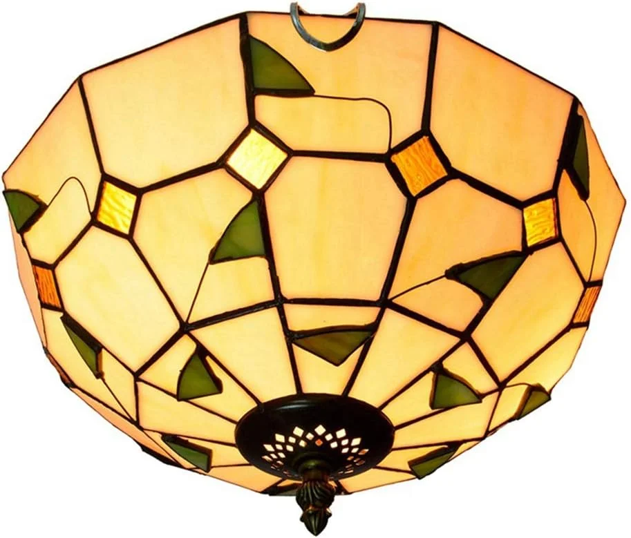 چراغ سقفی شیشه رنگی 12 اینچ، لامپ شیشه ای تیفانی با طرح برگ های گرم، مناسب برای اتاق خواب، رستوران و کافه