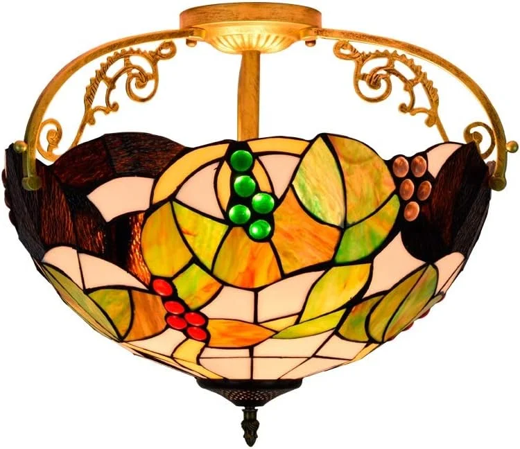 چراغ سقفی شیشه رنگی 30 سانتی متری، آویز نیمه چراغ به سبک تیفانی، مناسب اتاق نشیمن و راهرو