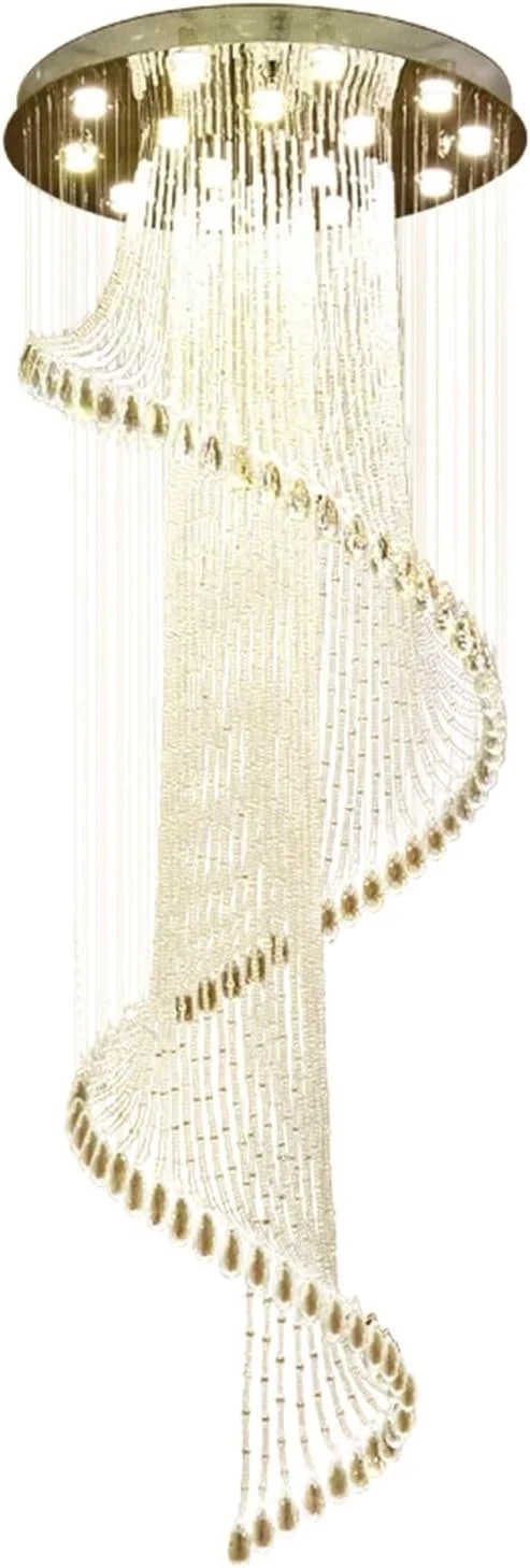 لوستر راه پله مدرن ساده ویلایی توخالی پاویون بلند چرخان کریستالی اتاق نشیمن دوبلکس لوستر بلند، مناسب اتاق نشیمن، تک رنگ - 50 سانتی متر