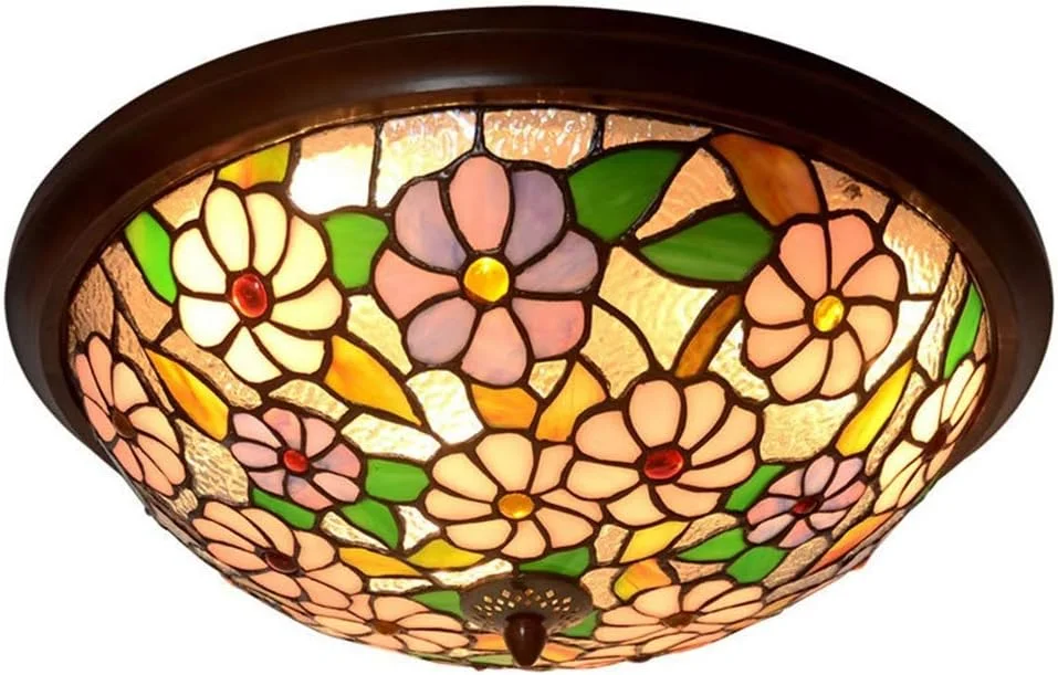 چراغ سقفی شیشه رنگی 16 اینچی تیفانی مناسب اتاق خواب، آشپزخانه، اتاق غذاخوری، بالکن، LED، طرح اروپایی