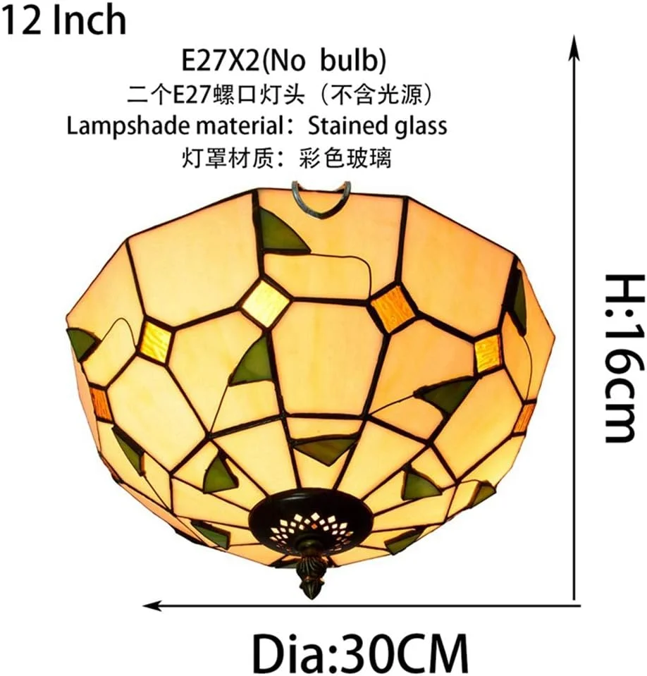 چراغ سقفی شیشه رنگی 12 اینچ، لامپ شیشه ای تیفانی با طرح برگ های گرم، مناسب برای اتاق خواب، رستوران و کافه