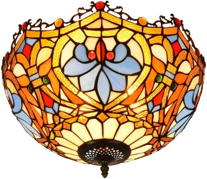 چراغ سقفی شیشه رنگی 40 سانتی متری به سبک تیفانی، چراغ شیشه ای طوطی آبی، چراغ ها و فانوس های داخلی برای راهرو اتاق خواب، بالکن، آشپزخانه