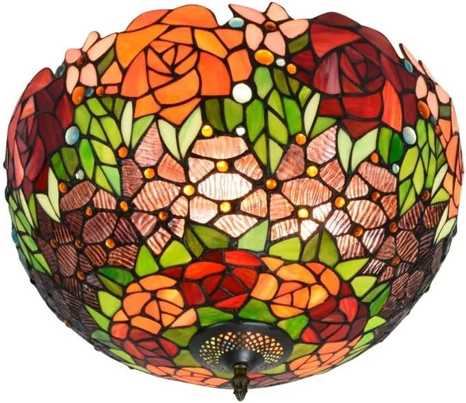 چراغ سقفی شیشه رنگی 40 سانتی‌متری به سبک تیفانی، لوستر گل رز مشکی، چراغ‌ها و فانوس‌های داخلی برای راهرو اتاق خواب، بالکن، آشپزخانه