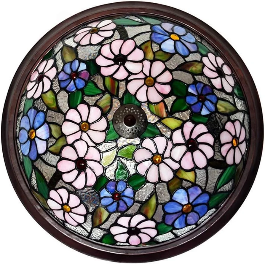 چراغ سقفی شیشه رنگی 16 اینچی تیفانی مناسب اتاق خواب، آشپزخانه، اتاق غذاخوری، بالکن، LED، طرح اروپایی چراغ سقفی شیشه رنگی 16 اینچی تیفانی مناسب اتاق خواب، آشپزخانه، اتاق غذاخوری، بالکن، LED، طرح اروپایی