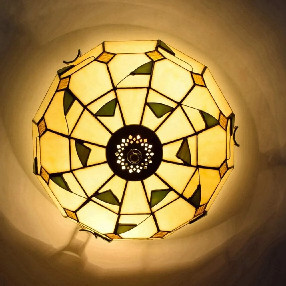 چراغ سقفی شیشه رنگی 12 اینچ، لامپ شیشه ای تیفانی با طرح برگ های گرم، مناسب برای اتاق خواب، رستوران و کافه