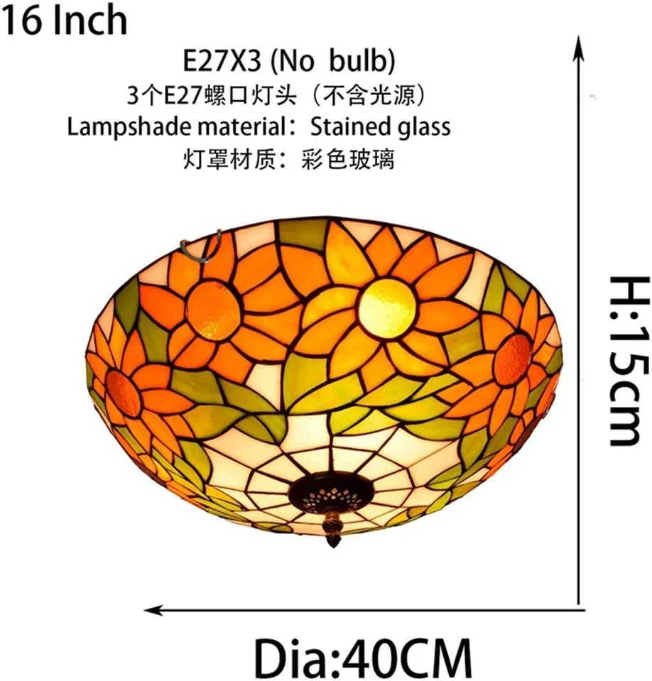 چراغ سقفی شیشه رنگی 12 اینچی طرح آفتابگردان تیفانی، مناسب برای اتاق خواب، رستوران، کافه چراغ سقفی شیشه رنگی 12 اینچی طرح آفتابگردان تیفانی، مناسب برای اتاق خواب، رستوران، کافه