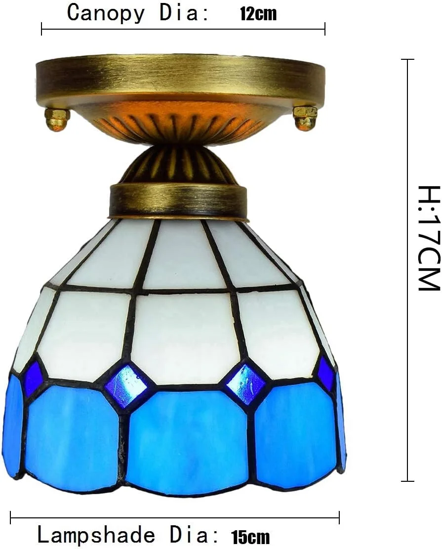 چراغ سقفی شیشه رنگی 6 اینچی تیفانی راهرو مدیترانه ای آبی سفید راهرو بالکن کوچک