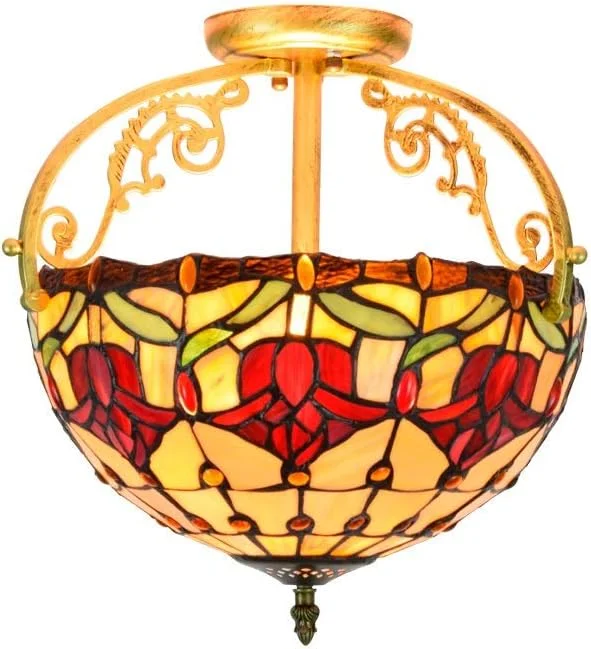 چراغ سقفی شیشه رنگی 30 سانتی متری، آویز نیمه چراغ به سبک تیفانی مناسب اتاق نشیمن و راهرو
