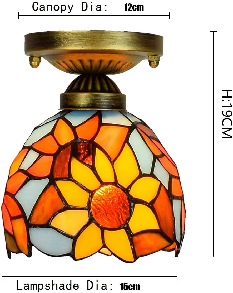 چراغ سقفی شیشه رنگی 6 اینچی، راهرو راهرو تیفانی، بالکن، فانوس گل آفتابگردان آبی، چراغ کوچک چراغ سقفی شیشه رنگی 6 اینچی، راهرو راهرو تیفانی، بالکن، فانوس گل آفتابگردان آبی، چراغ کوچک