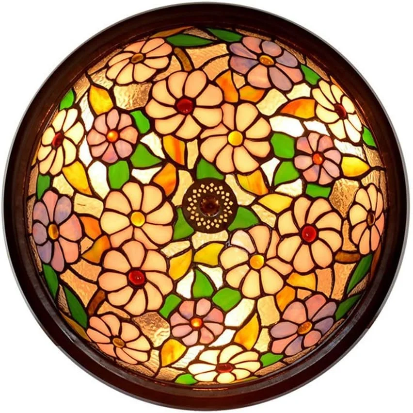 چراغ سقفی شیشه رنگی 16 اینچی تیفانی مناسب اتاق خواب، آشپزخانه، اتاق غذاخوری، بالکن، LED، طرح اروپایی چراغ سقفی شیشه رنگی 16 اینچی تیفانی مناسب اتاق خواب، آشپزخانه، اتاق غذاخوری، بالکن، LED، طرح اروپایی