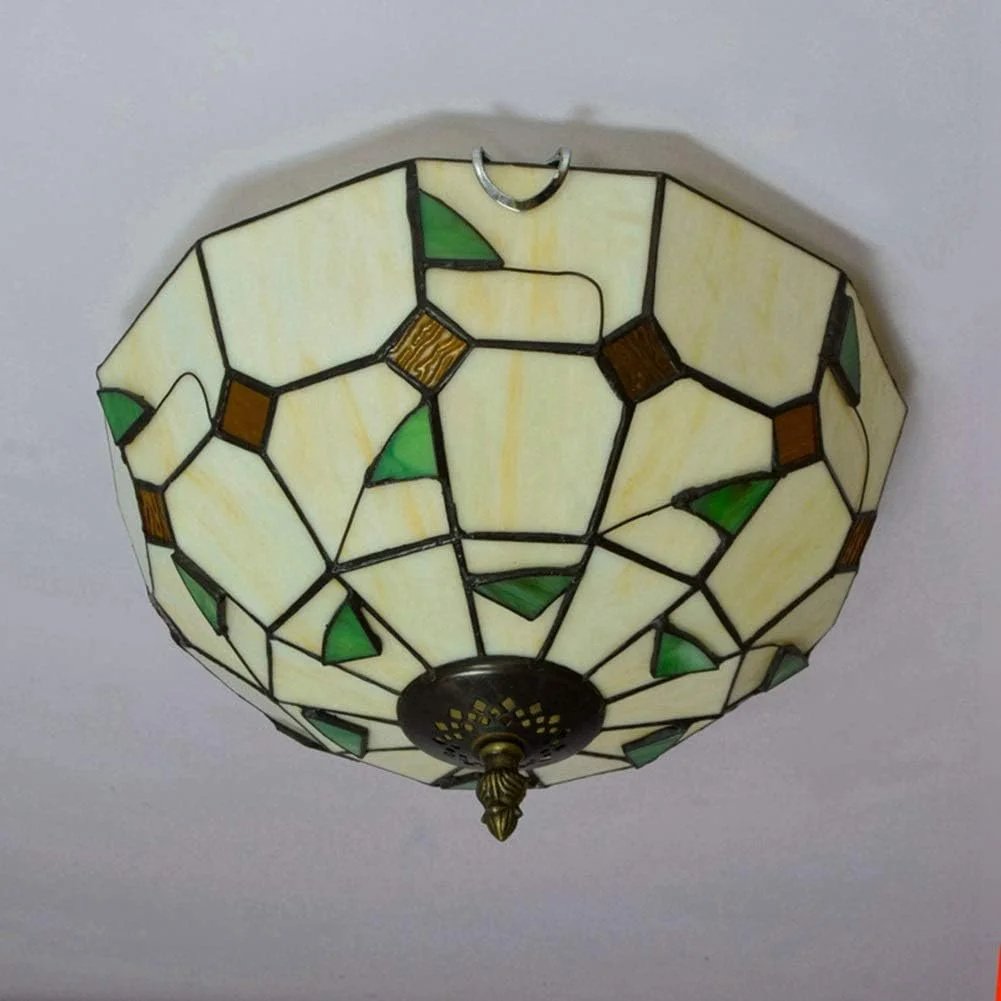چراغ سقفی شیشه رنگی 12 اینچ، لامپ شیشه ای تیفانی با طرح برگ های گرم، مناسب برای اتاق خواب، رستوران و کافه