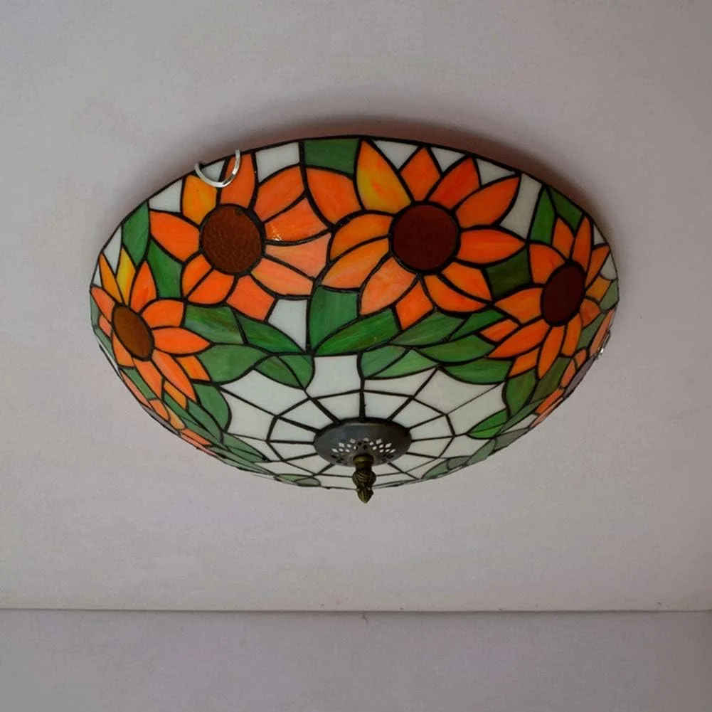 چراغ سقفی شیشه رنگی 12 اینچی طرح آفتابگردان تیفانی، مناسب برای اتاق خواب، رستوران، کافه چراغ سقفی شیشه رنگی 12 اینچی طرح آفتابگردان تیفانی، مناسب برای اتاق خواب، رستوران، کافه