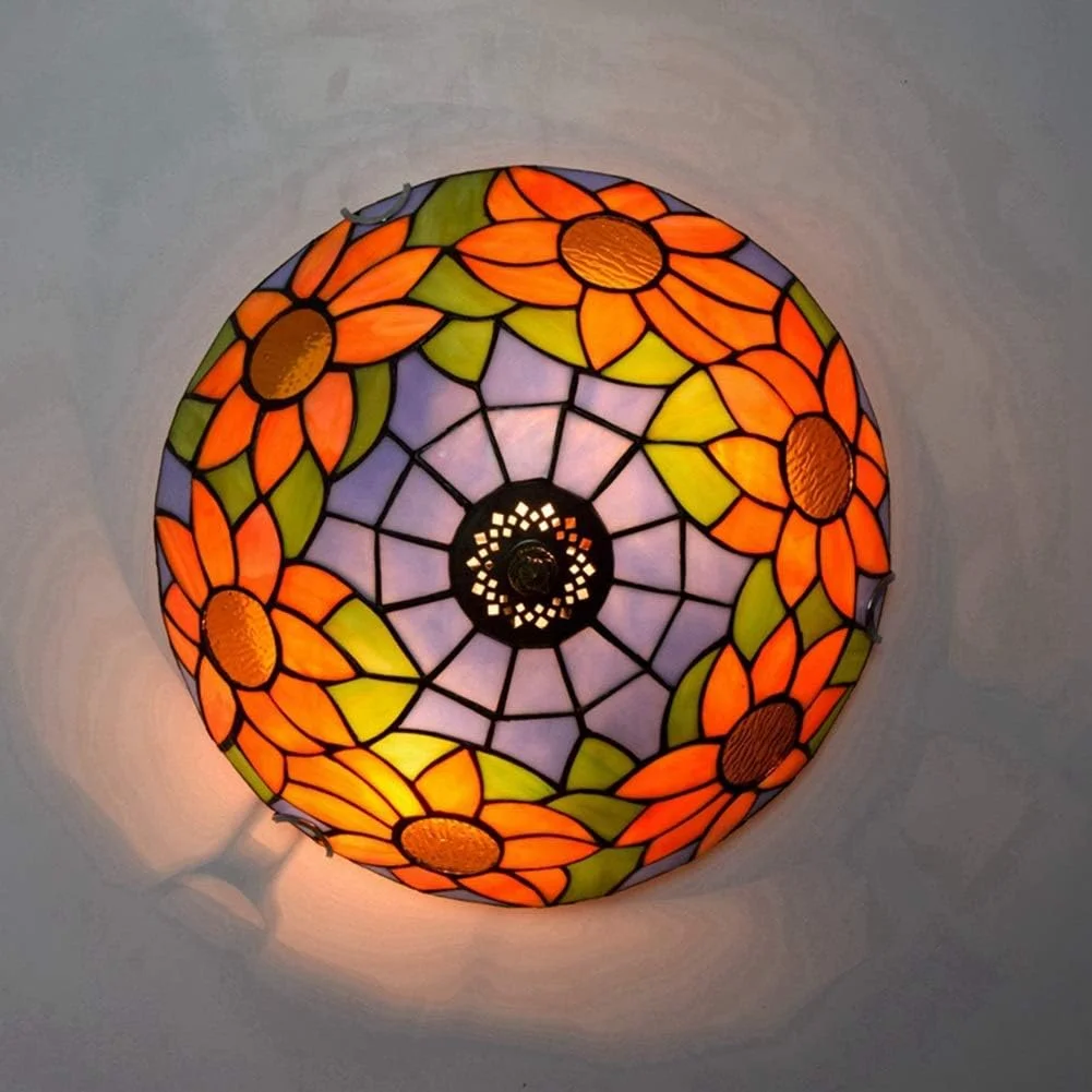چراغ سقفی شیشه رنگی 30 سانتی متری، لامپ شیشه ای تیفانی طرح آفتابگردان، روشنایی آبی مدیترانه ای، مناسب برای اتاق خواب، رستوران، کافه چراغ سقفی شیشه رنگی 30 سانتی متری، لامپ شیشه ای تیفانی طرح آفتابگردان، روشنایی آبی مدیترانه ای، مناسب برای اتاق خواب، رستوران، کافه