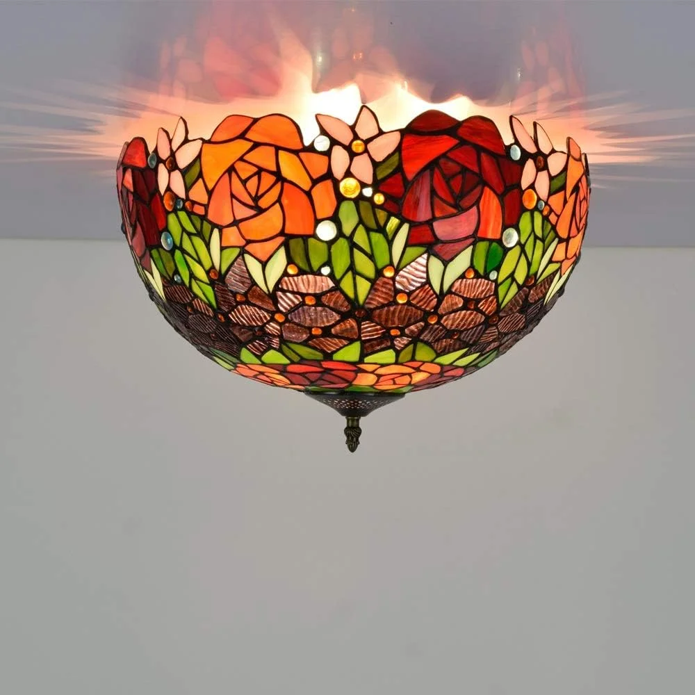 چراغ سقفی شیشه رنگی 40 سانتیمتری به سبک تیفانی، لوستر گل رز مشکی، چراغها و فانوسهای داخلی برای راهرو اتاق خواب، بالکن، آشپزخانه چراغ سقفی شیشه رنگی 40 سانتیمتری به سبک تیفانی، لوستر گل رز مشکی، چراغها و فانوسهای داخلی برای راهرو اتاق خواب، بالکن، آشپزخانه