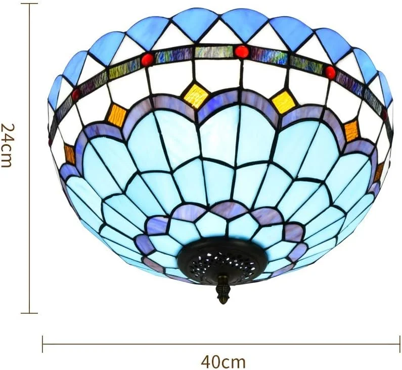 چراغ سقفی شیشه رنگی 40 سانتی متری به سبک تیفانی، چراغ شیشه ای آبی مدیترانه ای، چراغ های داخلی و فانوس برای راهرو اتاق خواب، بالکن، آشپزخانه چراغ سقفی شیشه رنگی 40 سانتی متری به سبک تیفانی، چراغ شیشه ای آبی مدیترانه ای، چراغ های داخلی و فانوس برای راهرو اتاق خواب، بالکن، آشپزخانه