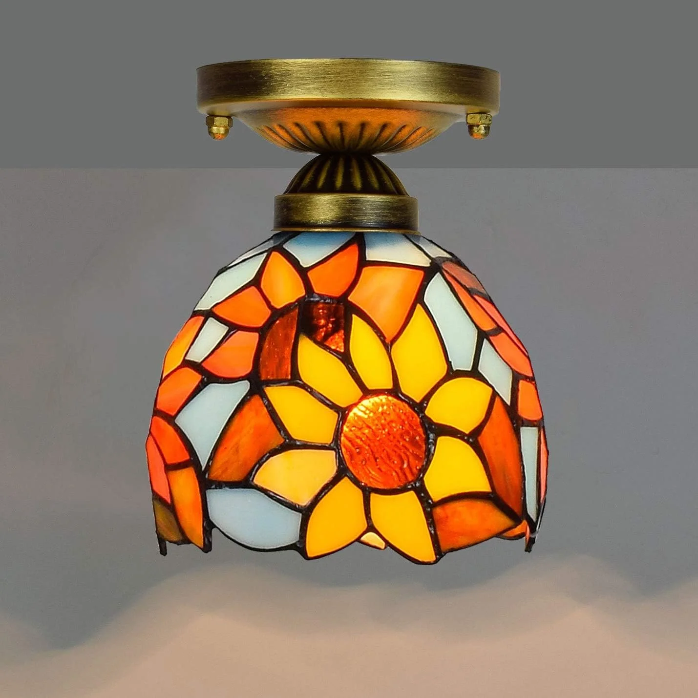 چراغ سقفی شیشه رنگی 6 اینچی، راهرو راهرو تیفانی، بالکن، فانوس گل آفتابگردان آبی، چراغ کوچک چراغ سقفی شیشه رنگی 6 اینچی، راهرو راهرو تیفانی، بالکن، فانوس گل آفتابگردان آبی، چراغ کوچک