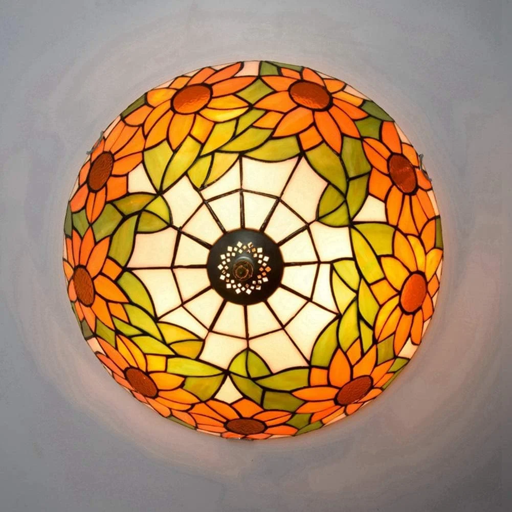 چراغ سقفی شیشه رنگی 12 اینچی طرح آفتابگردان تیفانی، مناسب برای اتاق خواب، رستوران، کافه چراغ سقفی شیشه رنگی 12 اینچی طرح آفتابگردان تیفانی، مناسب برای اتاق خواب، رستوران، کافه
