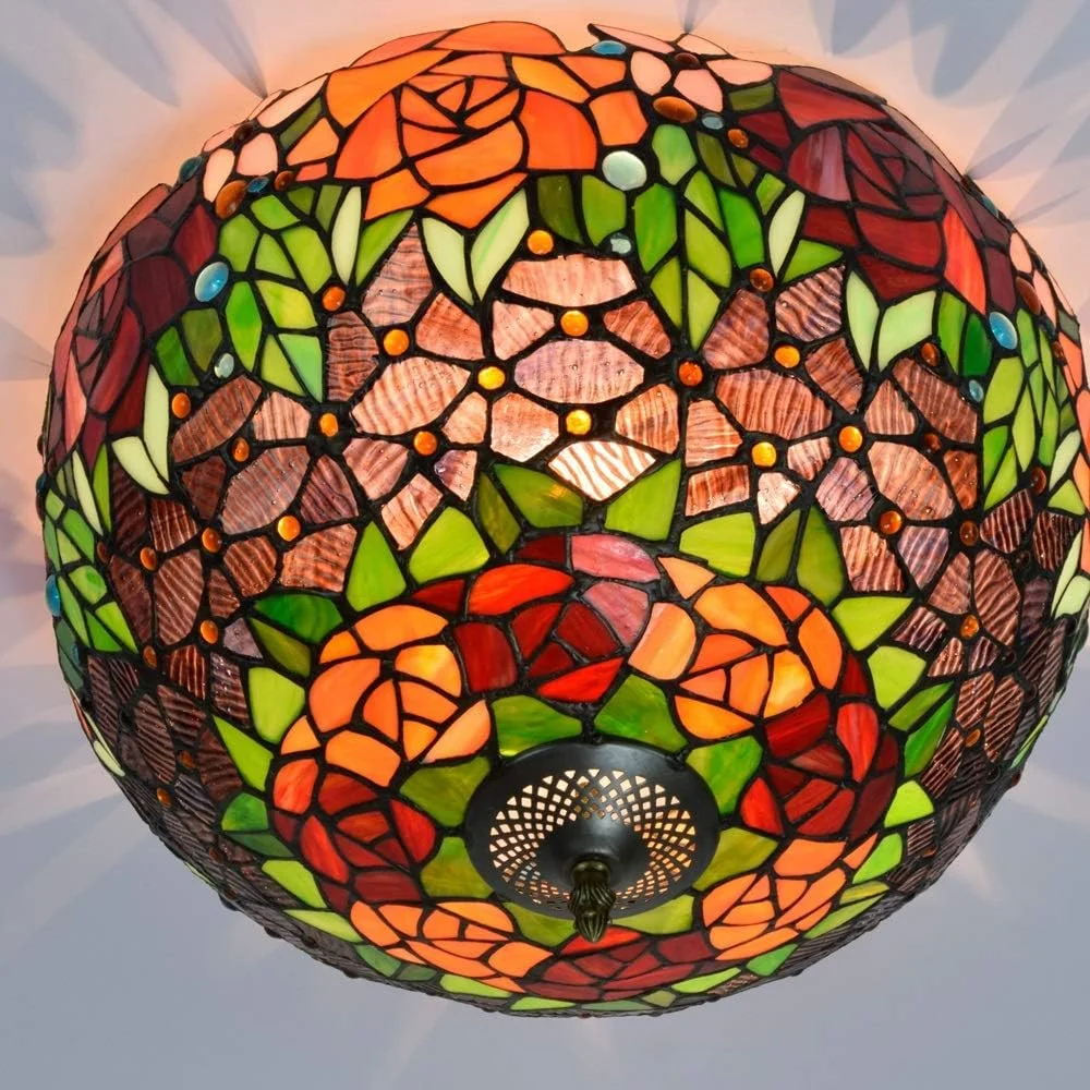 چراغ سقفی شیشه رنگی 40 سانتیمتری به سبک تیفانی، لوستر گل رز مشکی، چراغها و فانوسهای داخلی برای راهرو اتاق خواب، بالکن، آشپزخانه چراغ سقفی شیشه رنگی 40 سانتیمتری به سبک تیفانی، لوستر گل رز مشکی، چراغها و فانوسهای داخلی برای راهرو اتاق خواب، بالکن، آشپزخانه