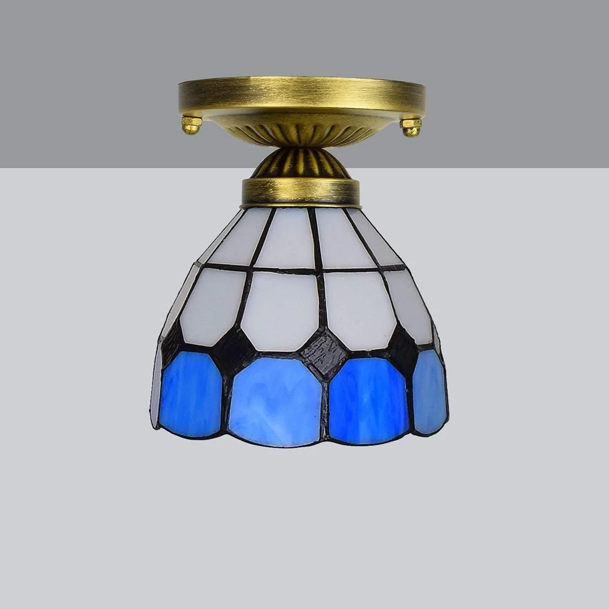چراغ سقفی شیشه رنگی 6 اینچی تیفانی راهرو مدیترانه ای آبی سفید راهرو بالکن کوچک