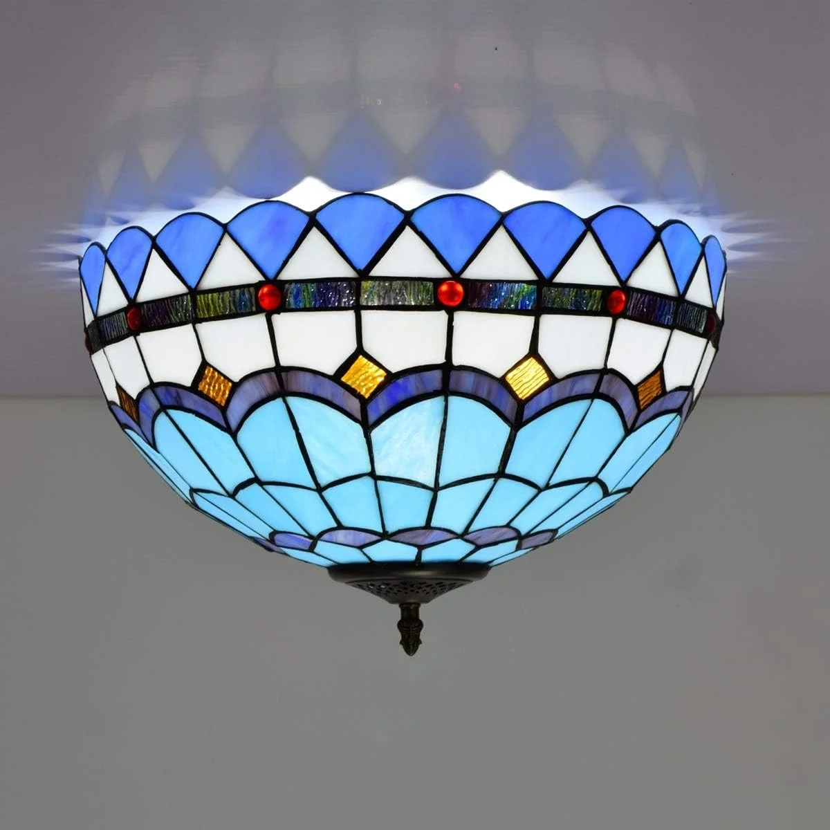 چراغ سقفی شیشه رنگی 40 سانتی متری به سبک تیفانی، چراغ شیشه ای آبی مدیترانه ای، چراغ های داخلی و فانوس برای راهرو اتاق خواب، بالکن، آشپزخانه چراغ سقفی شیشه رنگی 40 سانتی متری به سبک تیفانی، چراغ شیشه ای آبی مدیترانه ای، چراغ های داخلی و فانوس برای راهرو اتاق خواب، بالکن، آشپزخانه