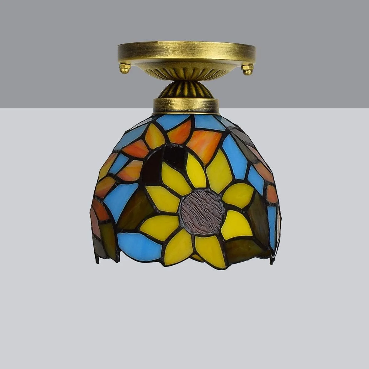 چراغ سقفی شیشه رنگی 6 اینچی، راهرو راهرو تیفانی، بالکن، فانوس گل آفتابگردان آبی، چراغ کوچک چراغ سقفی شیشه رنگی 6 اینچی، راهرو راهرو تیفانی، بالکن، فانوس گل آفتابگردان آبی، چراغ کوچک