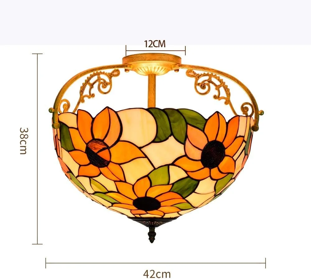 چراغ سقفی شیشه رنگی 16 اینچی نیمه روشن تیفانی، طرح گل آفتابگردان زرد، سبک روستایی برای اتاق نشیمن، راهرو، اتاق خواب چراغ سقفی شیشه رنگی 16 اینچی نیمه روشن تیفانی، طرح گل آفتابگردان زرد، سبک روستایی برای اتاق نشیمن، راهرو، اتاق خواب
