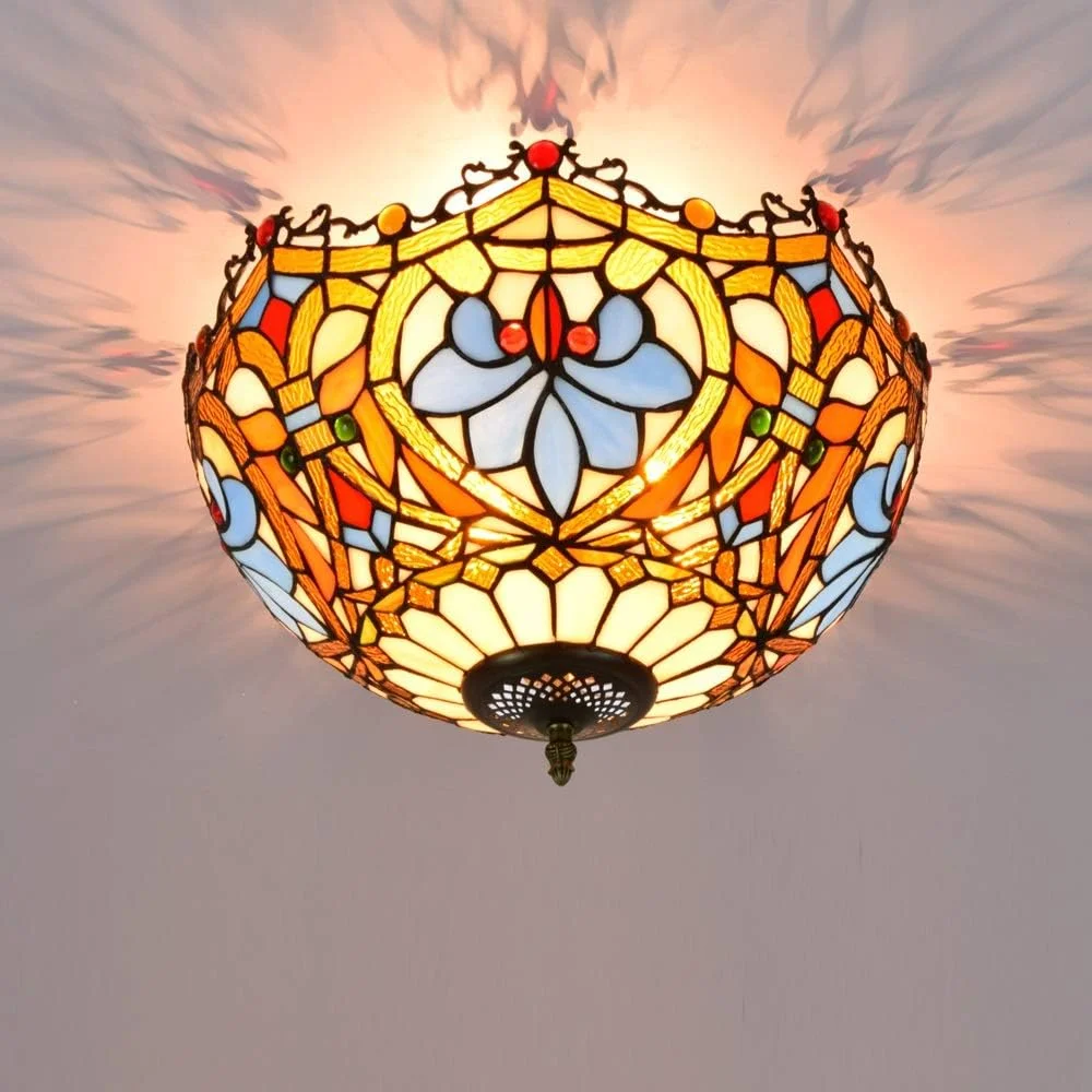 چراغ سقفی شیشه رنگی 40 سانتی متری به سبک تیفانی، چراغ شیشه ای طوطی آبی، چراغ ها و فانوس های داخلی برای راهرو اتاق خواب، بالکن، آشپزخانه چراغ سقفی شیشه رنگی 40 سانتی متری به سبک تیفانی، چراغ شیشه ای طوطی آبی، چراغ ها و فانوس های داخلی برای راهرو اتاق خواب، بالکن، آشپزخانه