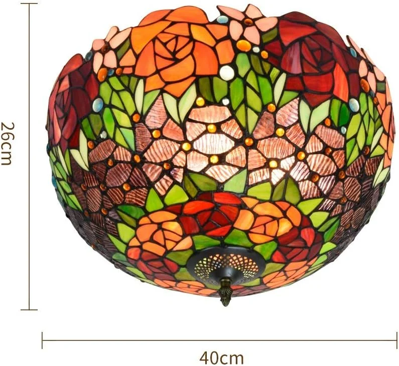 چراغ سقفی شیشه رنگی 40 سانتیمتری به سبک تیفانی، لوستر گل رز مشکی، چراغها و فانوسهای داخلی برای راهرو اتاق خواب، بالکن، آشپزخانه چراغ سقفی شیشه رنگی 40 سانتیمتری به سبک تیفانی، لوستر گل رز مشکی، چراغها و فانوسهای داخلی برای راهرو اتاق خواب، بالکن، آشپزخانه