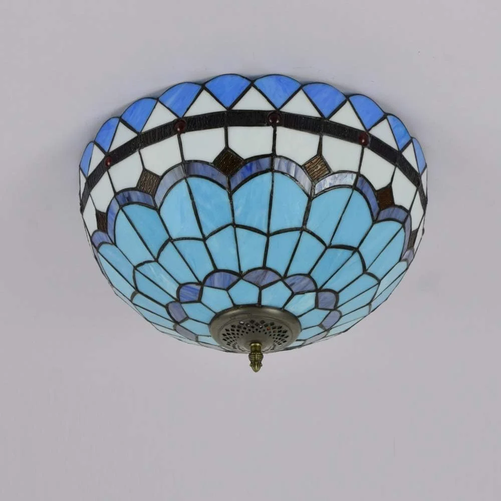 چراغ سقفی شیشه رنگی 40 سانتی متری به سبک تیفانی، چراغ شیشه ای آبی مدیترانه ای، چراغ های داخلی و فانوس برای راهرو اتاق خواب، بالکن، آشپزخانه چراغ سقفی شیشه رنگی 40 سانتی متری به سبک تیفانی، چراغ شیشه ای آبی مدیترانه ای، چراغ های داخلی و فانوس برای راهرو اتاق خواب، بالکن، آشپزخانه