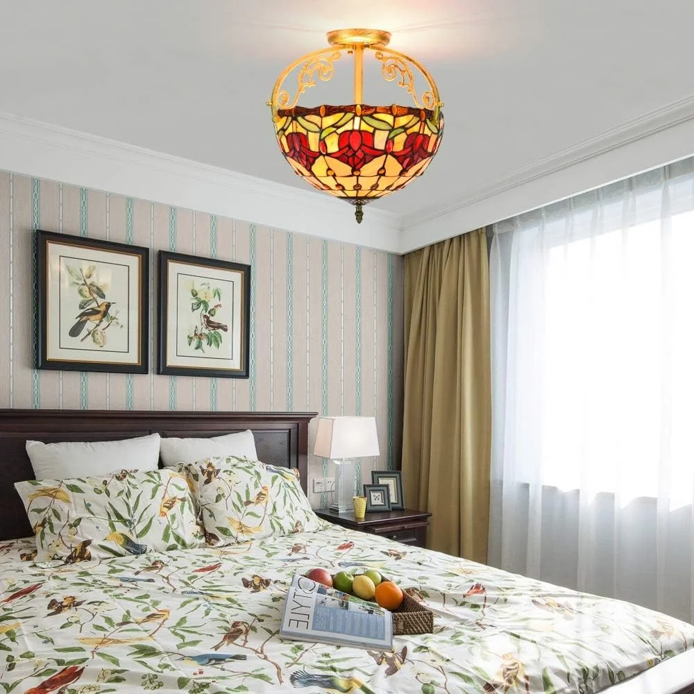 چراغ سقفی شیشه رنگی 30 سانتی متری، آویز نیمه چراغ به سبک تیفانی مناسب اتاق نشیمن و راهرو چراغ سقفی شیشه رنگی 30 سانتی متری، آویز نیمه چراغ به سبک تیفانی مناسب اتاق نشیمن و راهرو