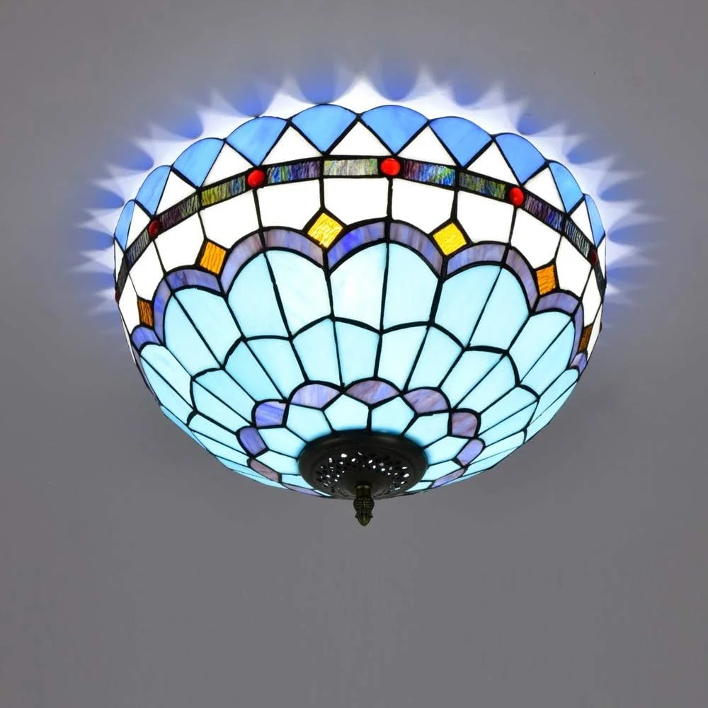 چراغ سقفی شیشه رنگی 40 سانتی متری به سبک تیفانی، چراغ شیشه ای آبی مدیترانه ای، چراغ های داخلی و فانوس برای راهرو اتاق خواب، بالکن، آشپزخانه چراغ سقفی شیشه رنگی 40 سانتی متری به سبک تیفانی، چراغ شیشه ای آبی مدیترانه ای، چراغ های داخلی و فانوس برای راهرو اتاق خواب، بالکن، آشپزخانه