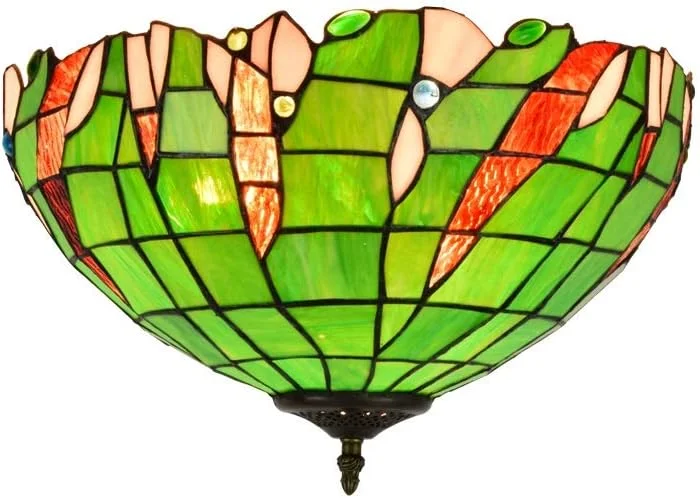 چراغ سقفی شیشه رنگی 40 سانتی متری به سبک تیفانی، چراغ سبز شبانی، چراغ ها و فانوس های داخلی برای راهرو اتاق خواب، بالکن، آشپزخانه