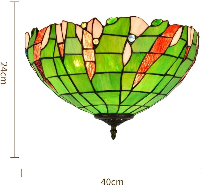چراغ سقفی شیشه رنگی 40 سانتی متری به سبک تیفانی، چراغ سبز شبانی، چراغ ها و فانوس های داخلی برای راهرو اتاق خواب، بالکن، آشپزخانه چراغ سقفی شیشه رنگی 40 سانتی متری به سبک تیفانی، چراغ سبز شبانی، چراغ ها و فانوس های داخلی برای راهرو اتاق خواب، بالکن، آشپزخانه