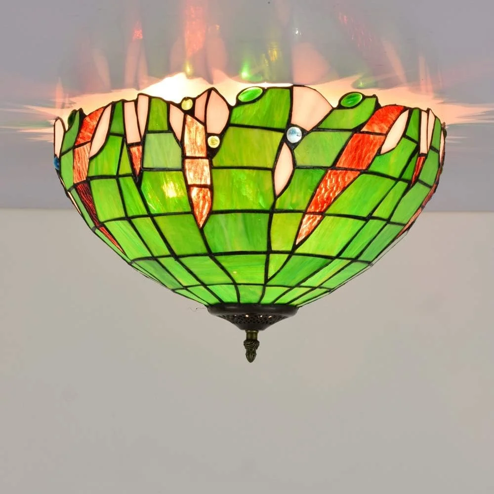 چراغ سقفی شیشه رنگی 40 سانتی متری به سبک تیفانی، چراغ سبز شبانی، چراغ ها و فانوس های داخلی برای راهرو اتاق خواب، بالکن، آشپزخانه چراغ سقفی شیشه رنگی 40 سانتی متری به سبک تیفانی، چراغ سبز شبانی، چراغ ها و فانوس های داخلی برای راهرو اتاق خواب، بالکن، آشپزخانه