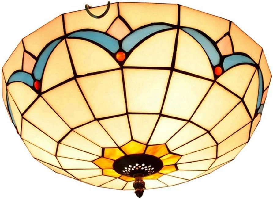 چراغ سقفی شیشه رنگی 12 اینچ تیفانی مناسب اتاق خواب، رستوران، کافه، طرح ماگنولیا چراغ سقفی شیشه رنگی 12 اینچ تیفانی مناسب اتاق خواب، رستوران، کافه، طرح ماگنولیا